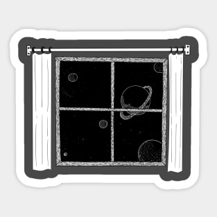 Window dreaming the starry sky at bedtime night.imagining boundless space with myriad of stars Sticker